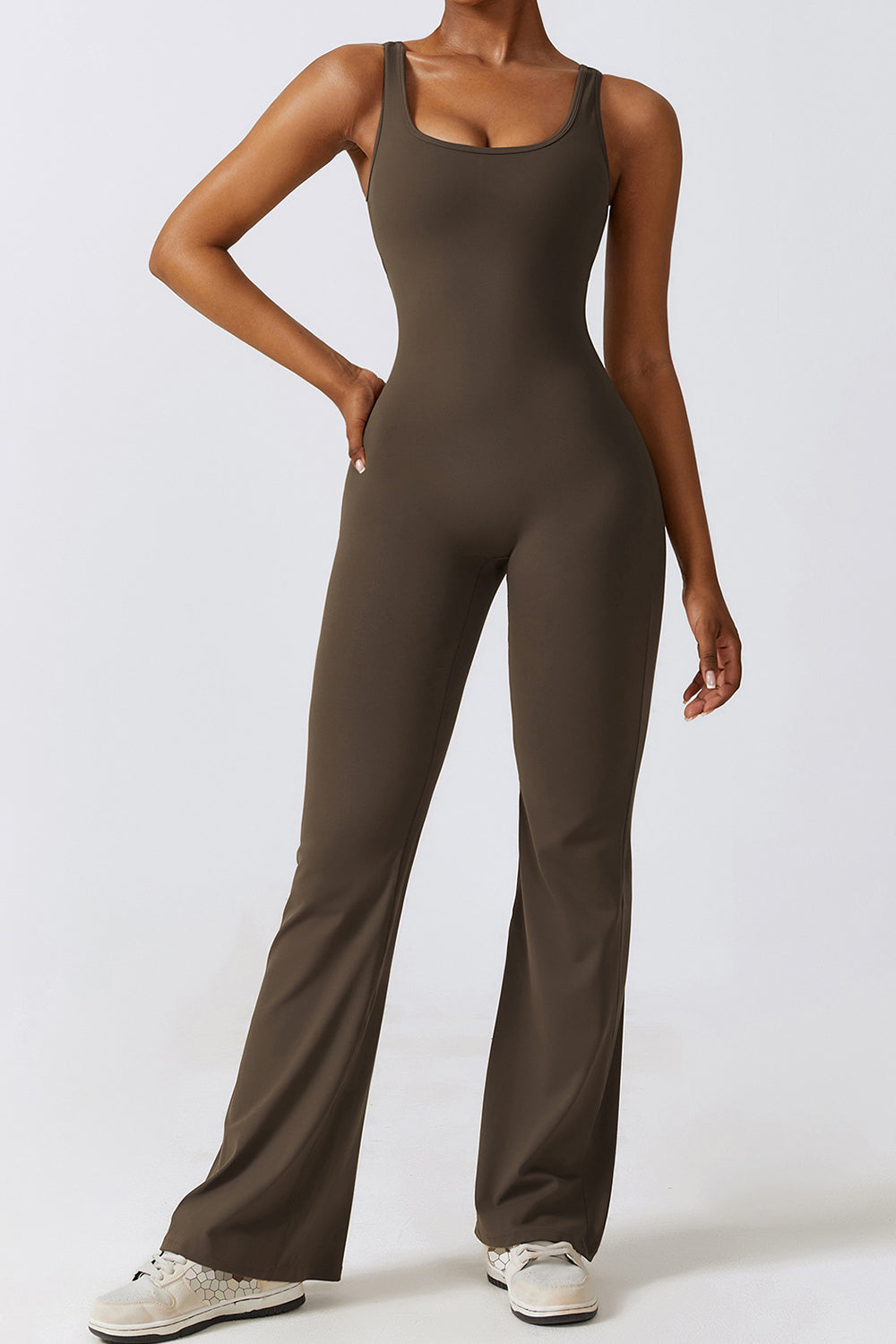 YogaFlex Cutout Ruched Bootcut Sleeveless Active Jumpsuit - FleekGoddess