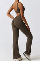 YogaFlex Cutout Ruched Bootcut Sleeveless Active Jumpsuit - FleekGoddess