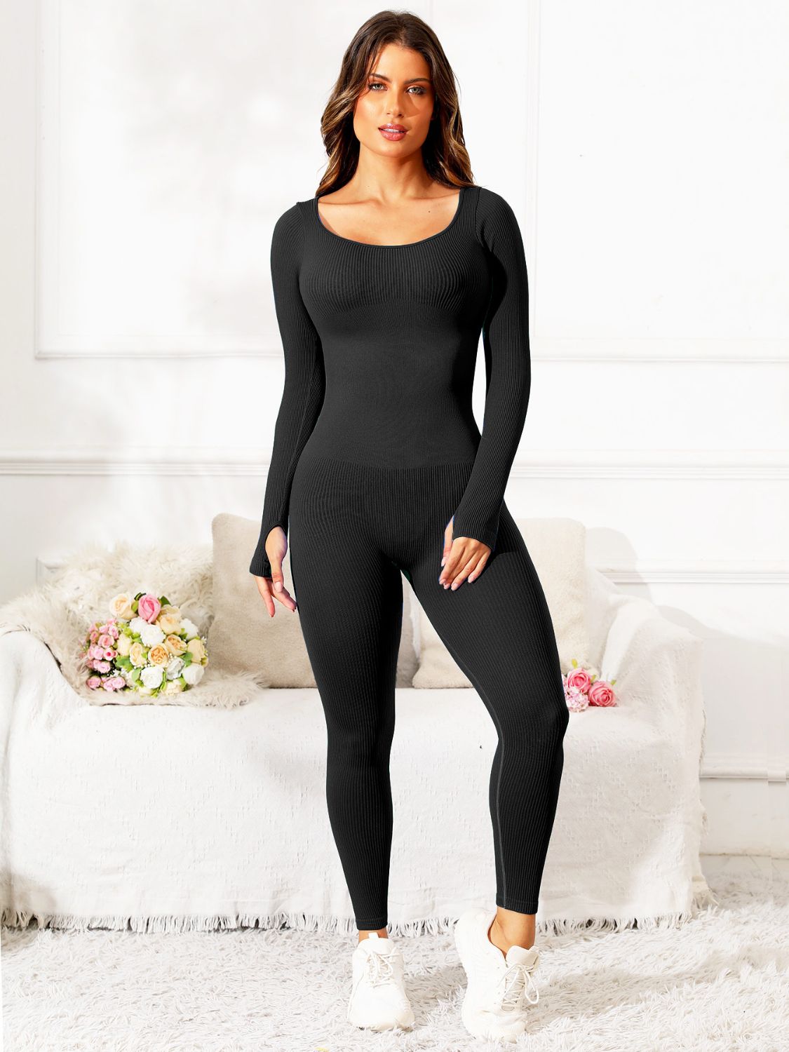 TrainTech Scoop Neck Long Sleeve Active Jumpsuit