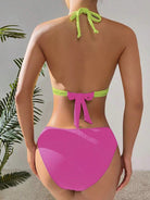 FleekGoddess Contrast Halter Neck Two-Piece Bikini Set - FleekGoddess