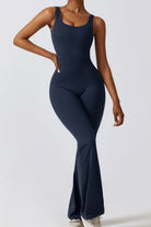 YogaFlex Cutout Ruched Bootcut Sleeveless Active Jumpsuit - FleekGoddess