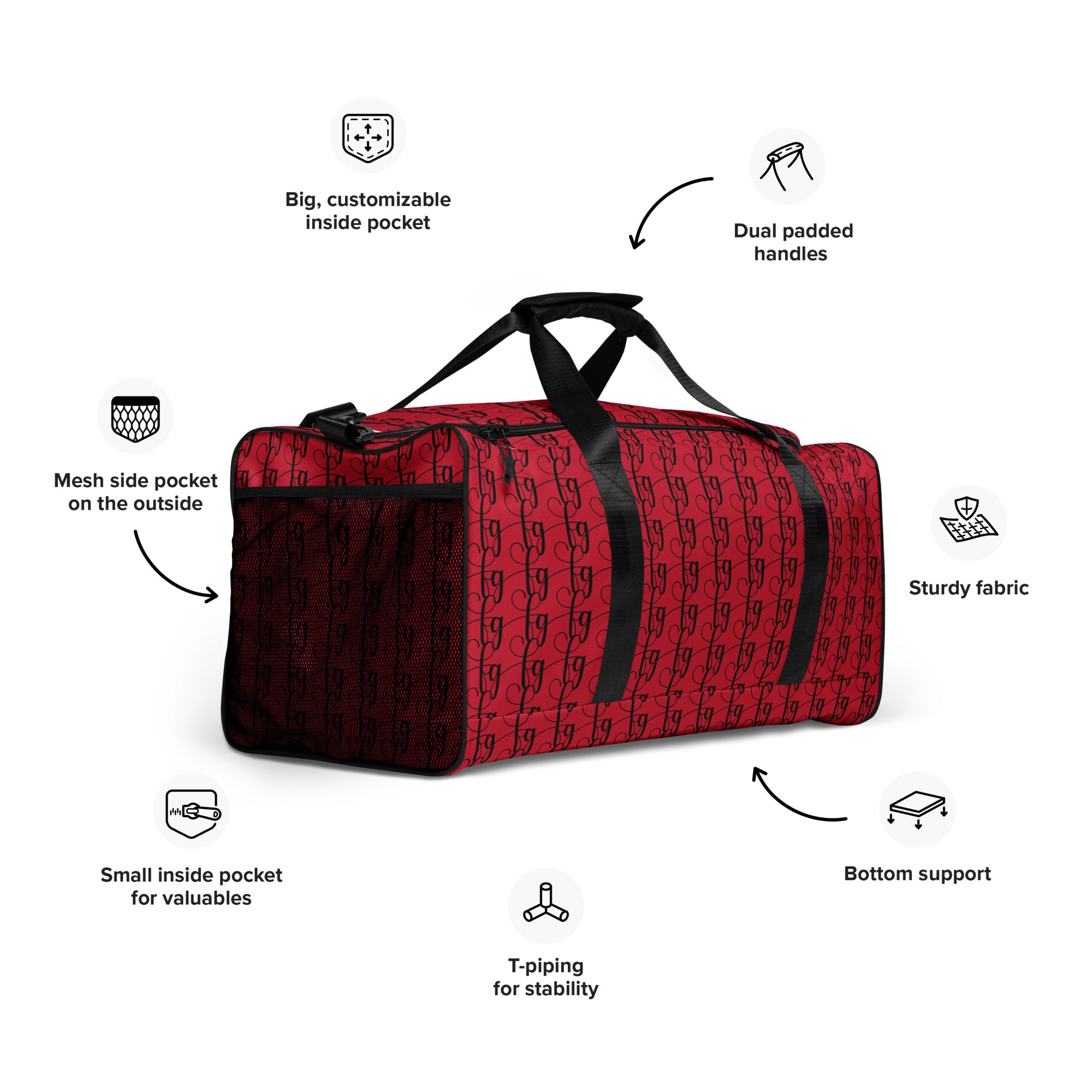 Red / Black FG Blocked Duffle Bag - FleekGoddess