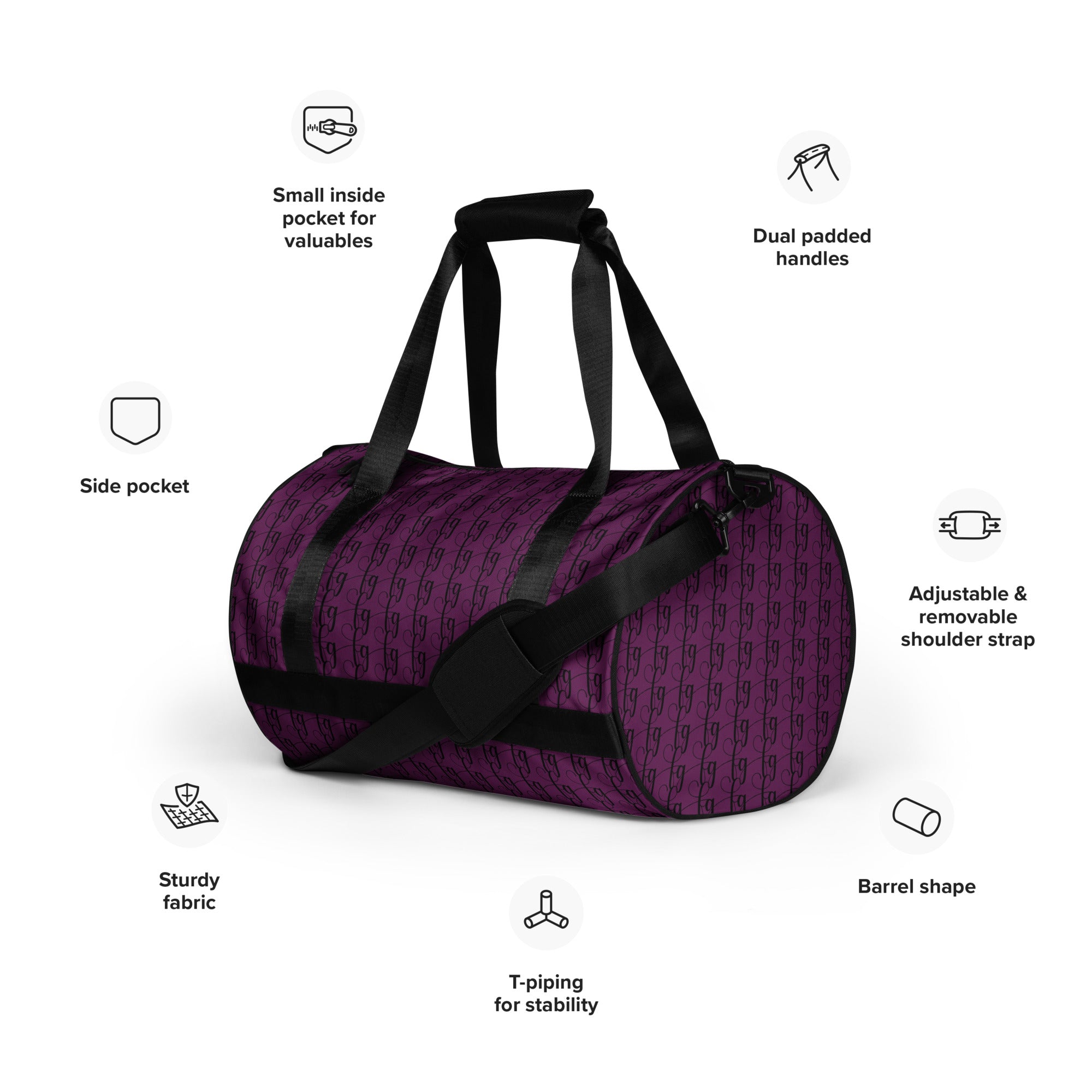 Tyrian Purple / Black FG Blocked Gym Bag - FleekGoddess