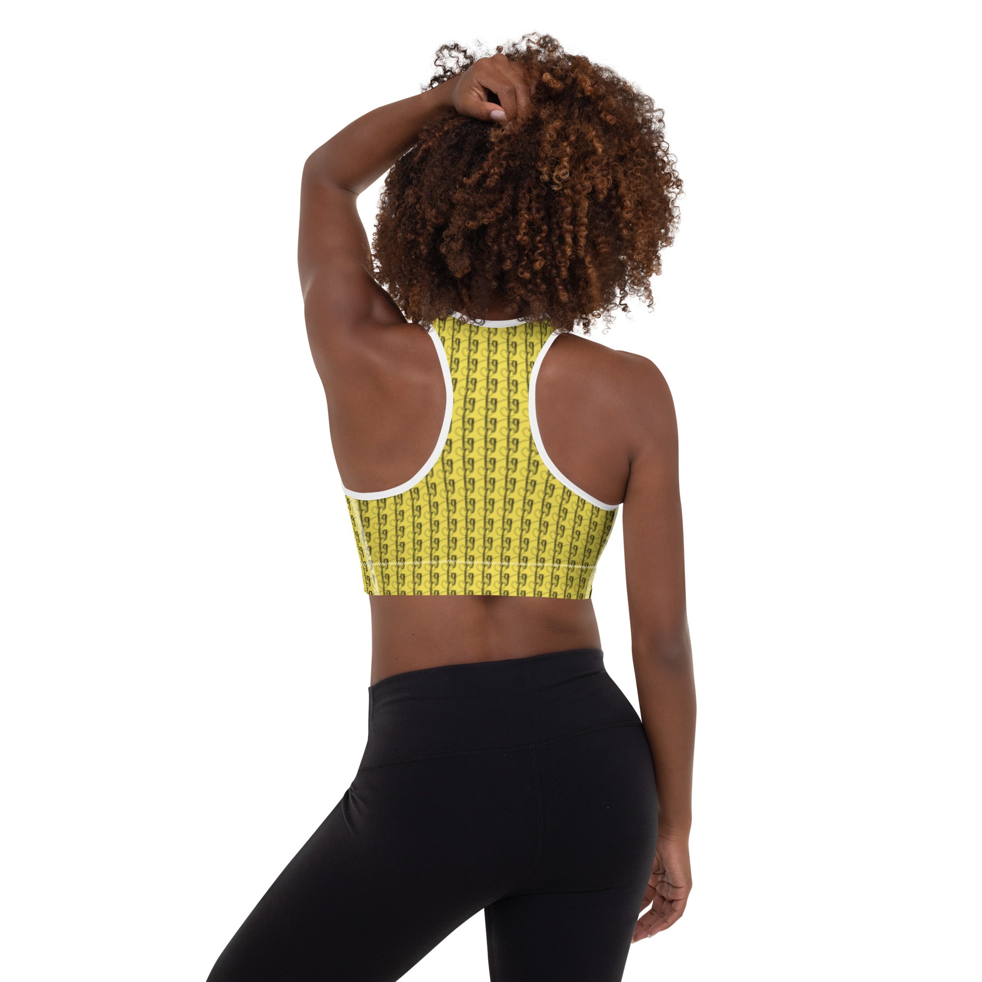 Paris Daisy Yellow / Black FG Blocked Padded Sports Bra - FleekGoddess