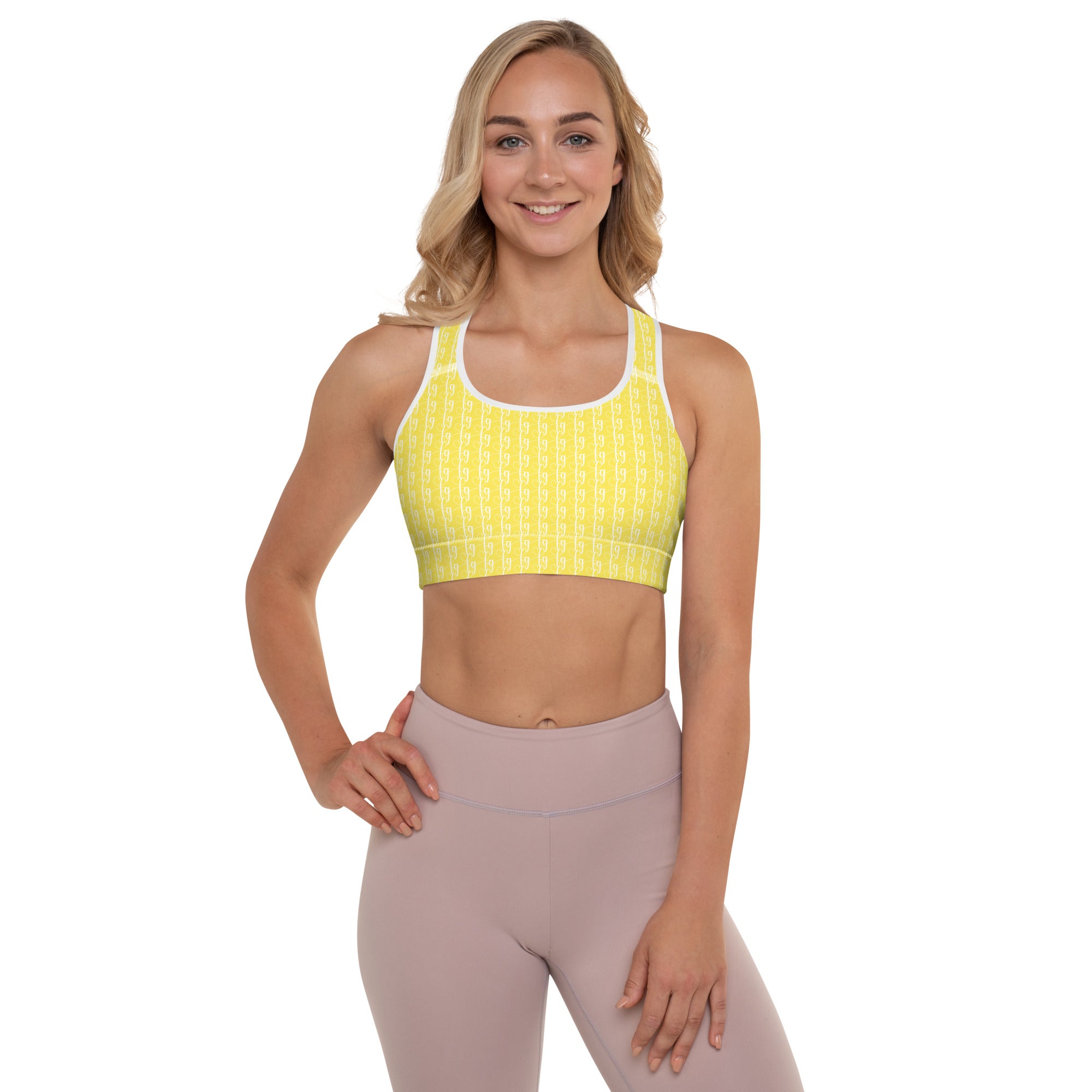 Paris Daisy Yellow / White FG Blocked Padded Sports Bra - FleekGoddess