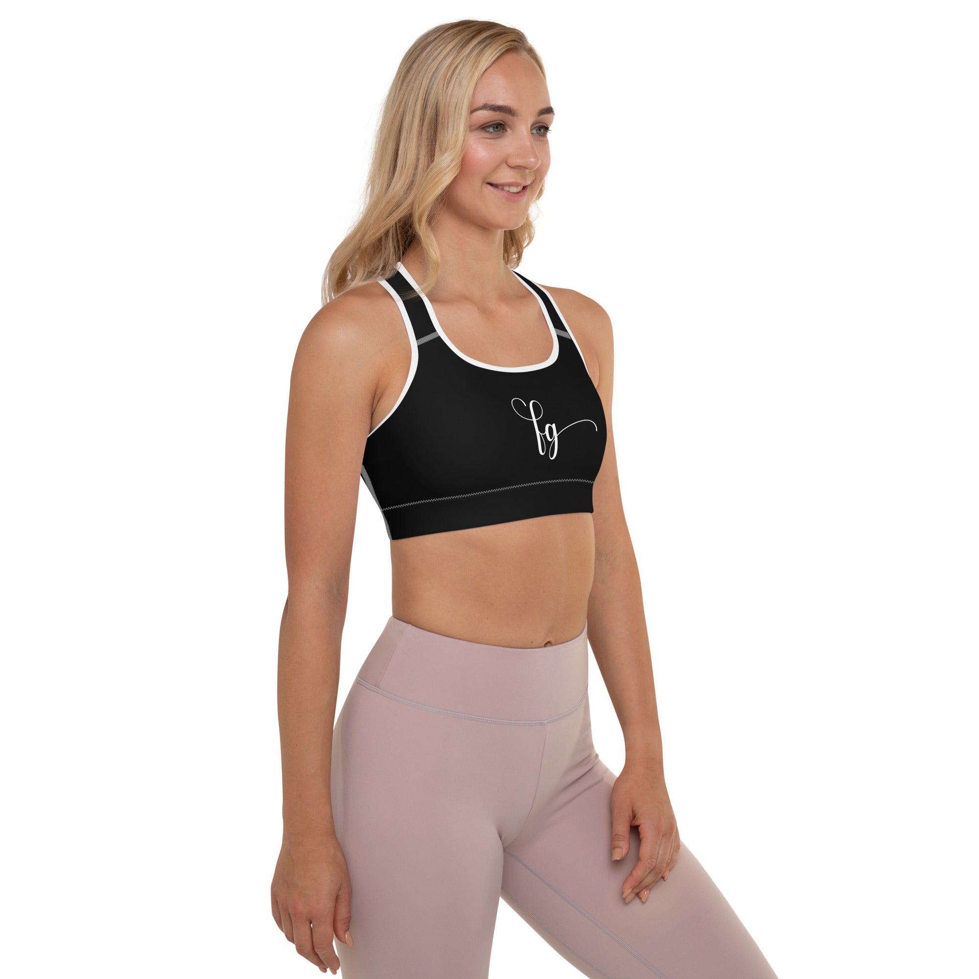 Black / White FG Padded Sports Bra - FleekGoddess