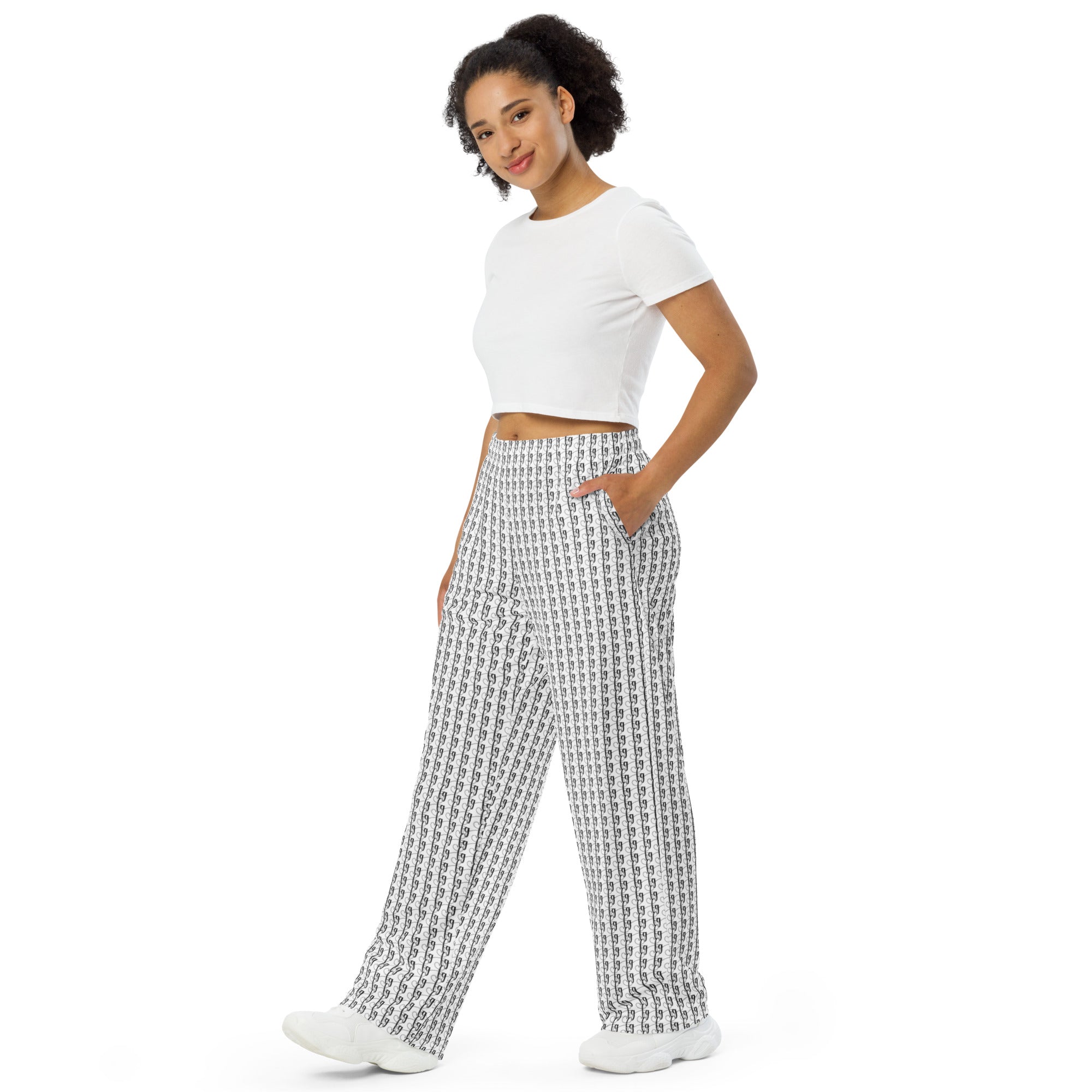 White / Black FG Blocked Wide-Leg Pants - FleekGoddess