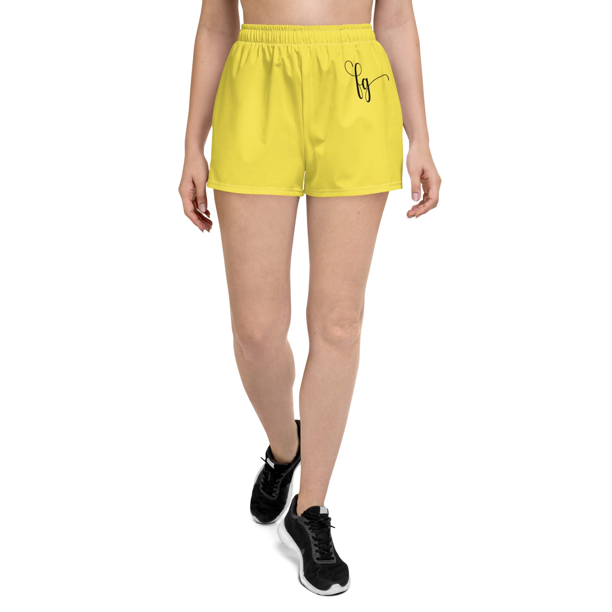 Paris Daisy Yellow / Black Athletic Shorts - FleekGoddess