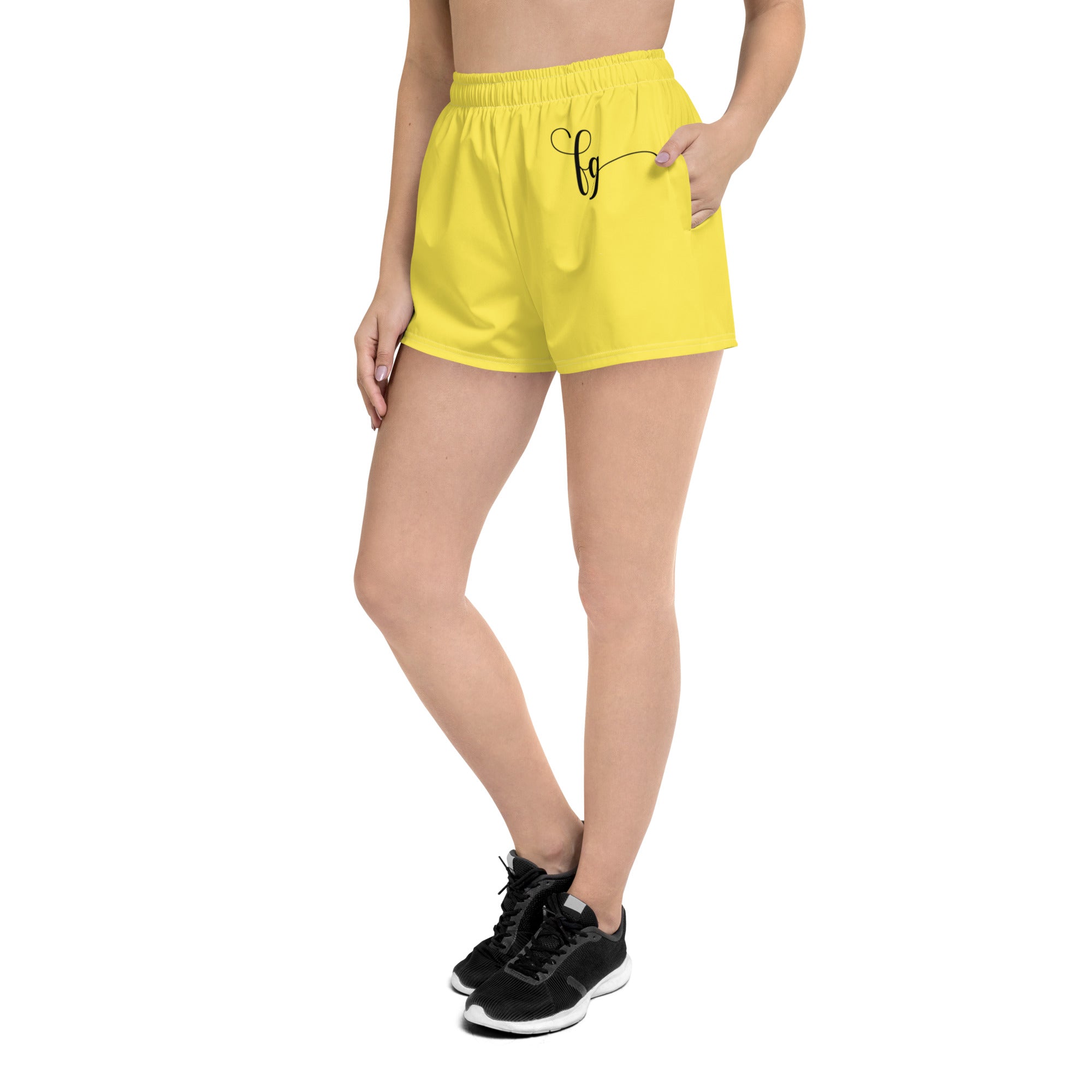 Paris Daisy Yellow / Black Athletic Shorts - FleekGoddess