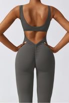 YogaFlex Cutout Ruched Bootcut Sleeveless Active Jumpsuit - FleekGoddess