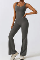 YogaFlex Cutout Ruched Bootcut Sleeveless Active Jumpsuit - FleekGoddess