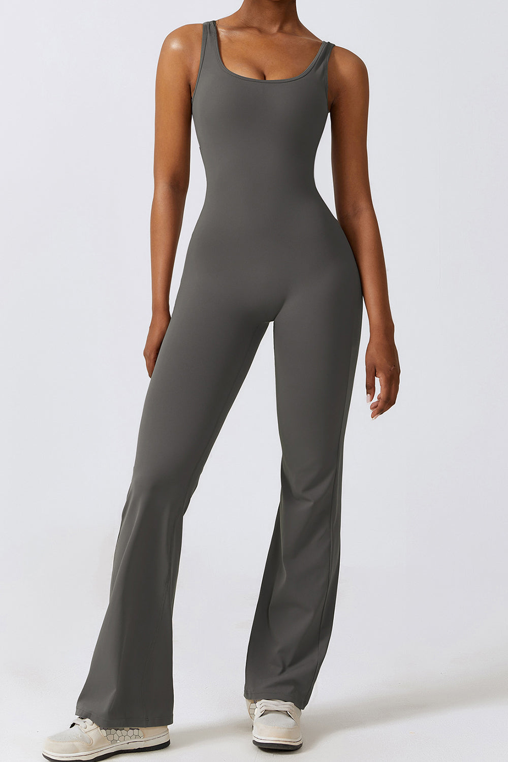 YogaFlex Cutout Ruched Bootcut Sleeveless Active Jumpsuit - FleekGoddess