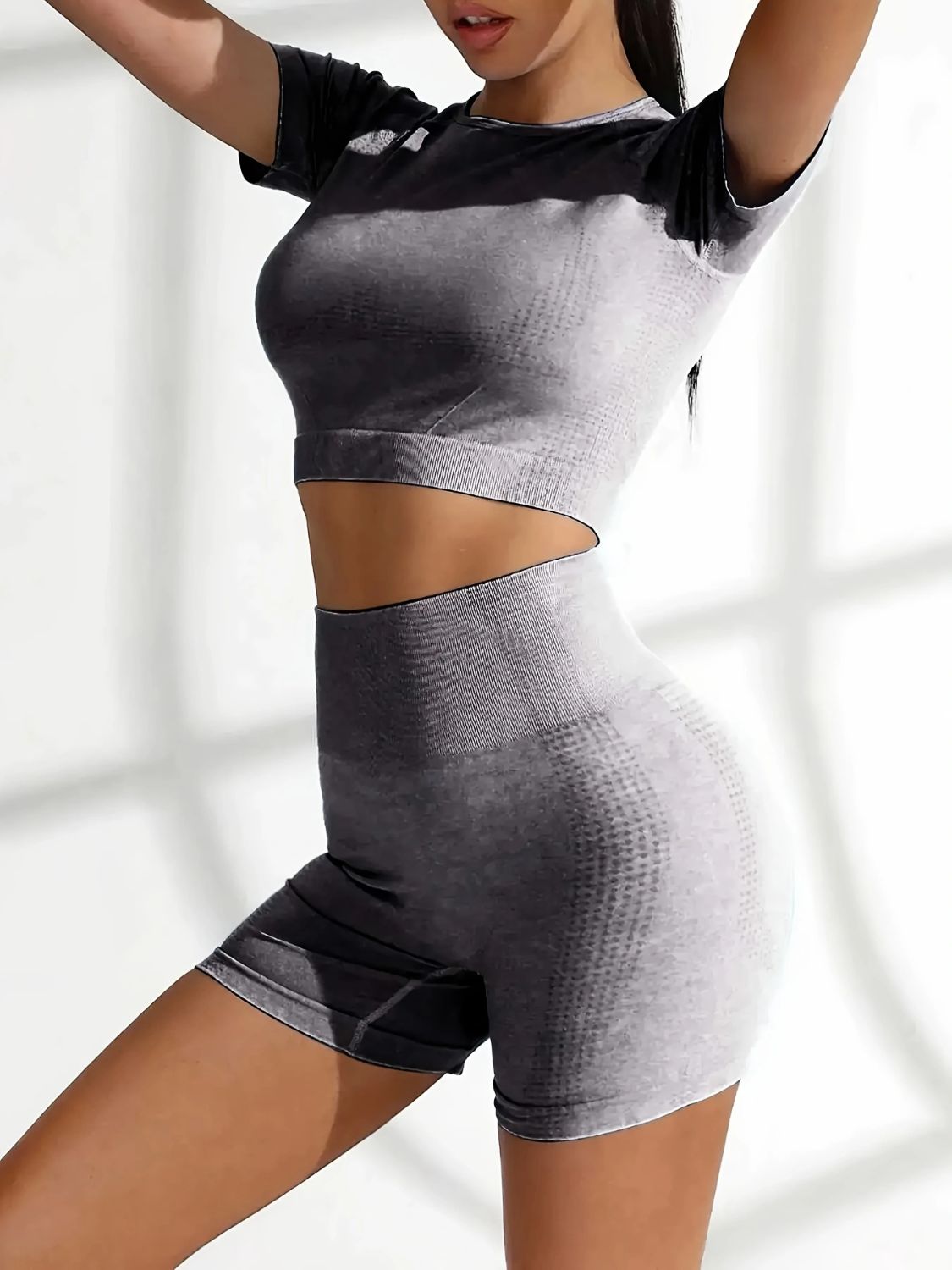 TrainTech Round Neck Short Sleeve Top and Shorts Active Set - FleekGoddess