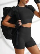 TrainTech Round Neck Short Sleeve Top and Shorts Active Set - FleekGoddess