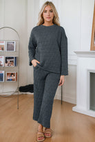 FleeceFlex Round Neck Top and Pocketed Pants Lounge Set - FleekGoddess