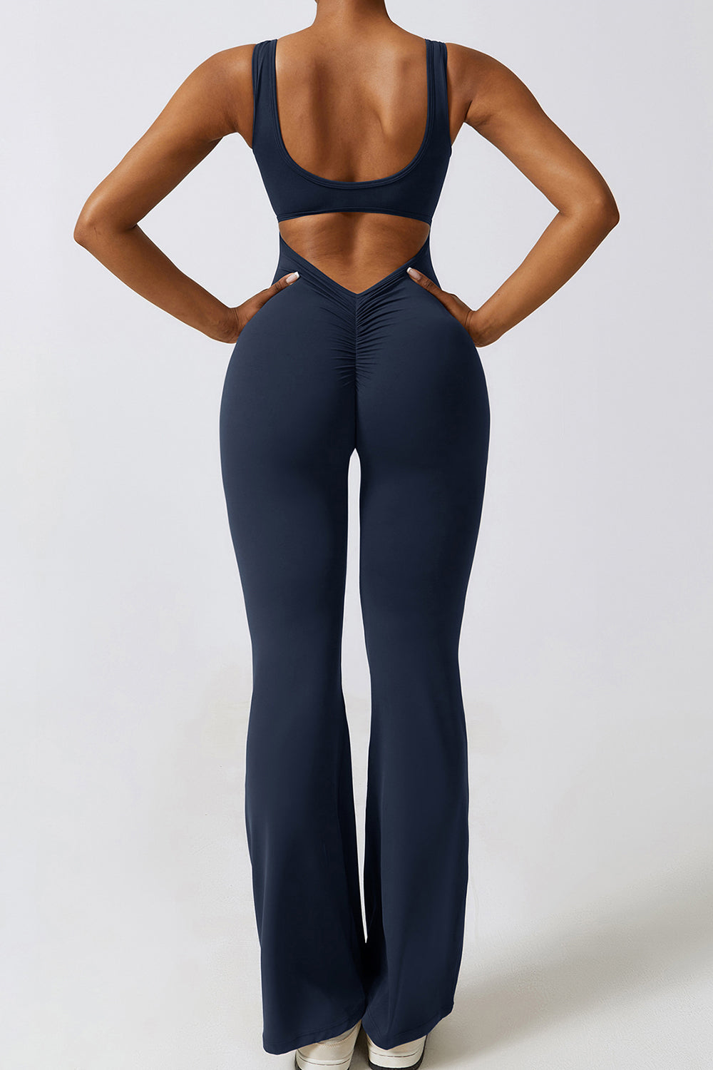 YogaFlex Cutout Ruched Bootcut Sleeveless Active Jumpsuit - FleekGoddess