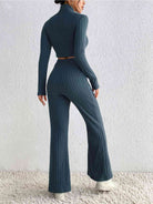 YogaFlex Ribbed Mock Neck Cropped Sweater & High Waist Pants Set - FleekGoddess