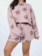 FleeceFlex Floral Dropped Shoulder Sweatshirt and Shorts Set - FleekGoddess