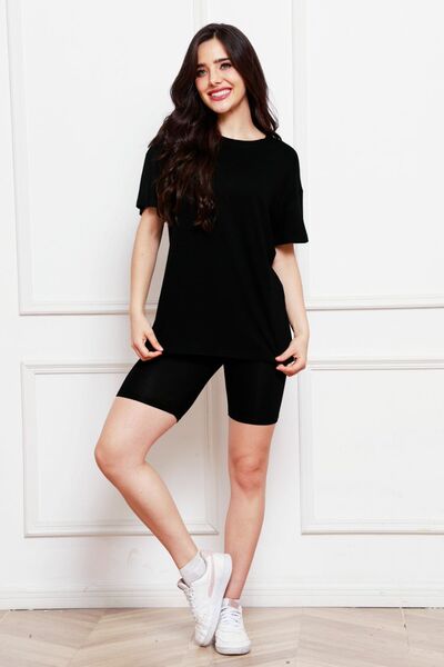 FleeceFlex Round Neck Short Sleeve T-Shirt and Shorts Set - FleekGoddess