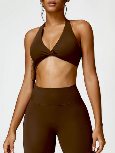Twisted Halter Neck Active Bra - FleekGoddess