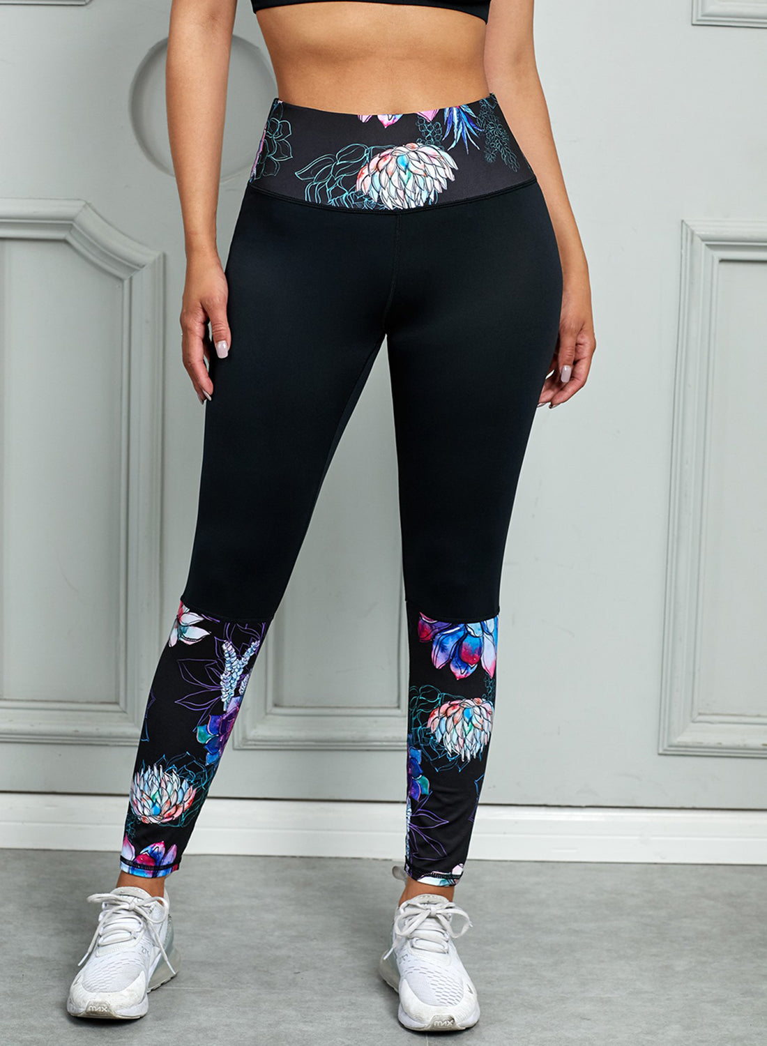 FleekGoddess Printed Wide Waistband Active Leggings - FleekGoddess