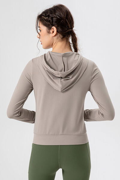 TrainTech Drawstring Zip Up Hooded Active Outerwear - FleekGoddess