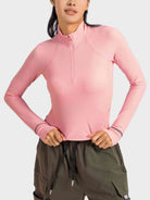 Mock Neck Half Zip Long Sleeve Sport Top - FleekGoddess