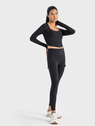 TrainTech Square Neck Long Sleeve Cropped Sports Top - FleekGoddess