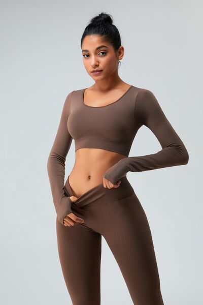YogaFlex Cutout Round Neck Long Sleeve Active T-Shirt - FleekGoddess