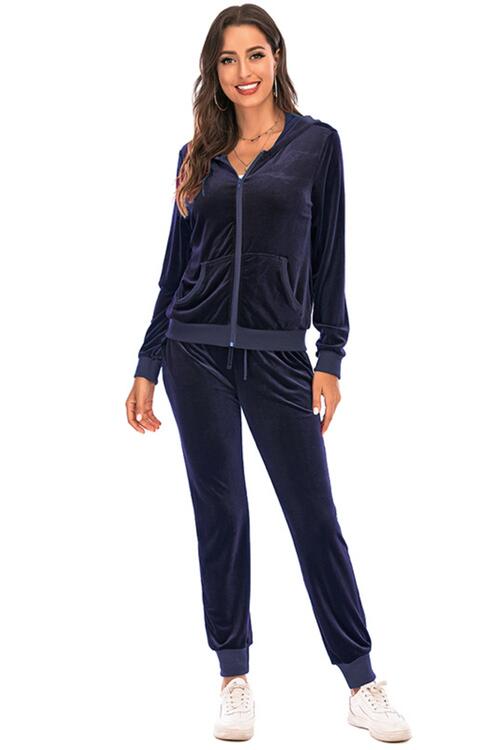 FleeceFlex Zip-Up Hooded Jacket and Pants Set - FleekGoddess