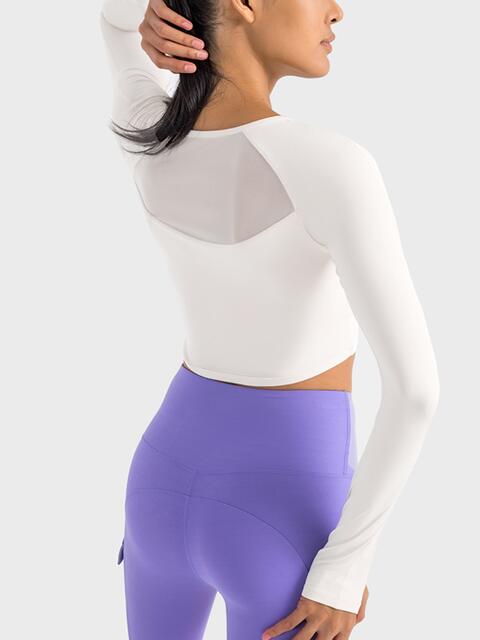 TrainTech Square Neck Long Sleeve Cropped Sports Top - FleekGoddess