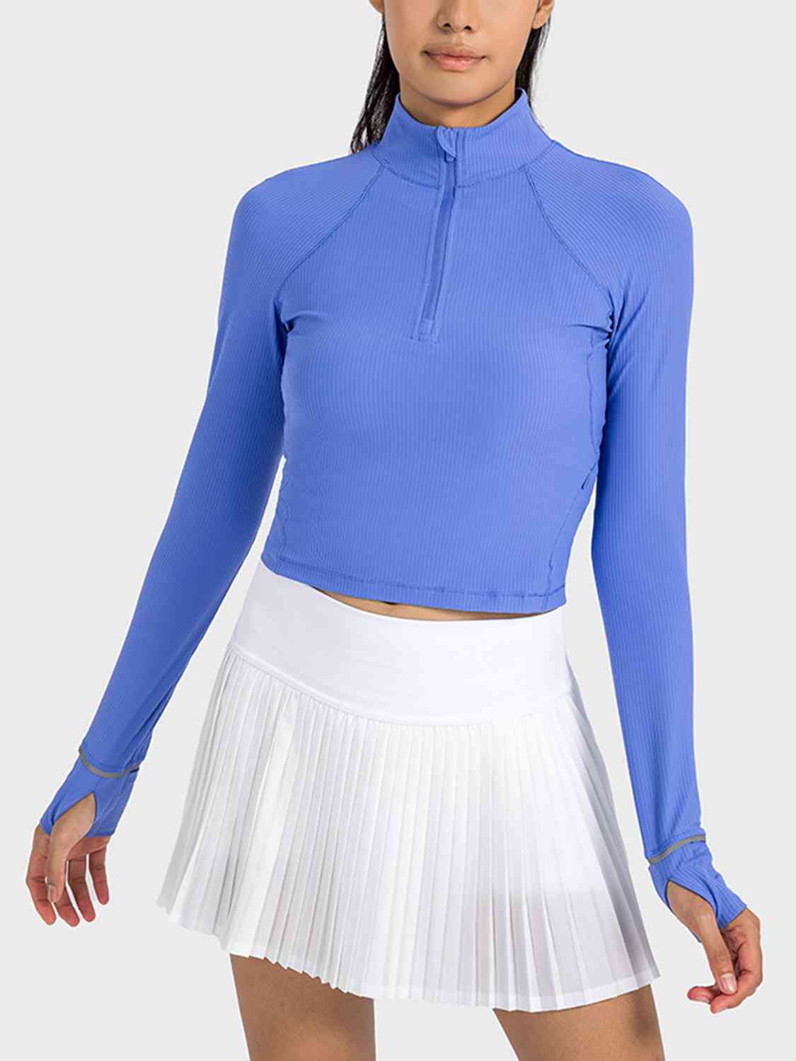 Mock Neck Half Zip Long Sleeve Sport Top - FleekGoddess