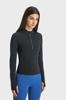 TrainTech Half Zip Thumbhole Sleeve Sports Top - FleekGoddess