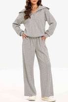 FleeceFlex Half Zip Collared Neck Sweatshirt and Pants Set - FleekGoddess