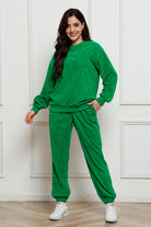 FleeceFlex Round Neck Sweatshirt and Sweatpants Set - FleekGoddess