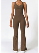 Wide Strap Bootcut Slit Active Jumpsuit - FleekGoddess