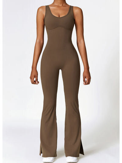 Wide Strap Bootcut Slit Active Jumpsuit - FleekGoddess