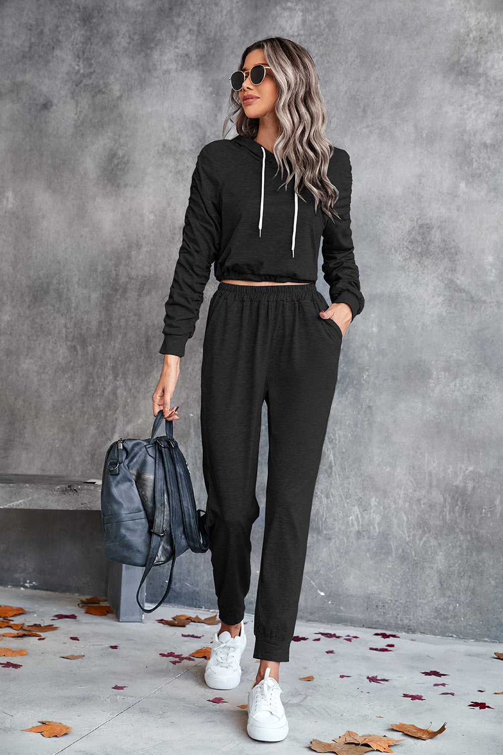 FleeceFlex Ruched Raglan Sleeve Hoodie and Joggers Set - FleekGoddess