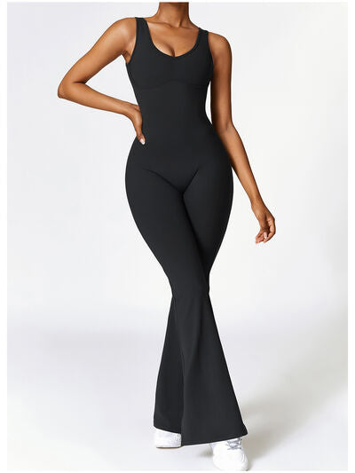 Wide Strap Bootcut Slit Active Jumpsuit - FleekGoddess