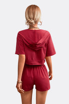FleeceFlex Half Zip Cropped Hooded T-Shirt and Shorts Set - FleekGoddess
