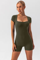 Square Neck Cap Sleeve Active Romper - FleekGoddess