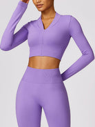 TrainTech Zip Up Baseball Collar Outerwear and High Waist Pants Active Set - FleekGoddess