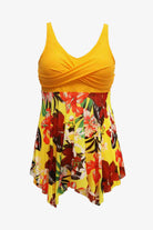 FleekGoddess Plus Size Floral Two-Tone Asymmetrical Hem Two-Piece Swimsuit - FleekGoddess