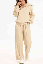 FleeceFlex Half Zip Collared Neck Sweatshirt and Pants Set - FleekGoddess