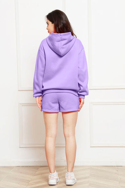 FleeceFlex Drop Shoulder Long Sleeve Hoodie and Shorts Set - FleekGoddess