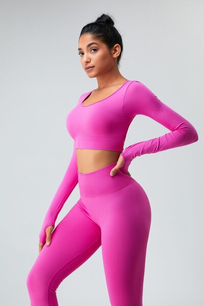 YogaFlex Cutout Round Neck Long Sleeve Active T-Shirt - FleekGoddess