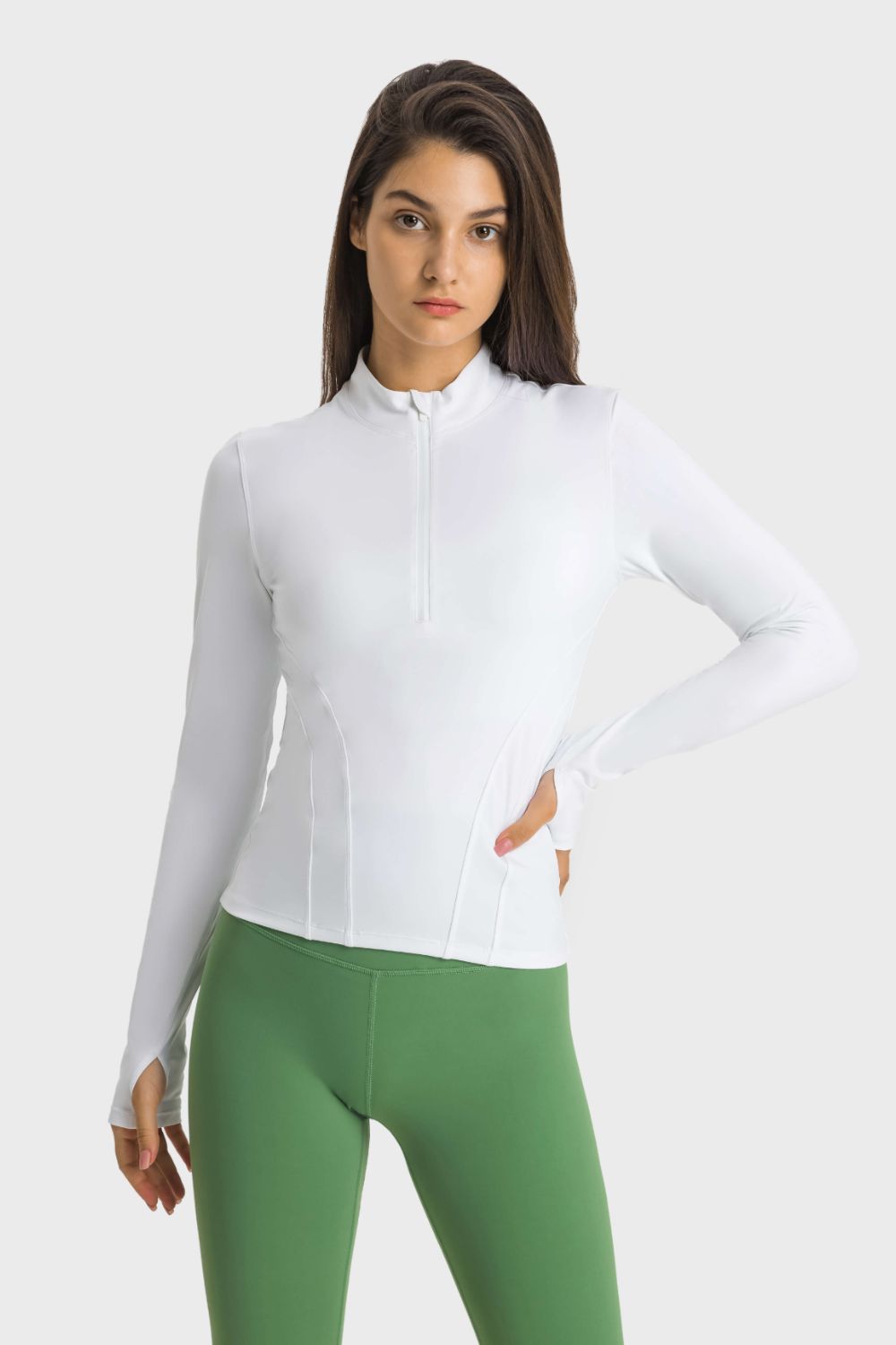 TrainTech Half Zip Thumbhole Sleeve Sports Top - FleekGoddess