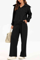 FleeceFlex Half Zip Collared Neck Sweatshirt and Pants Set - FleekGoddess