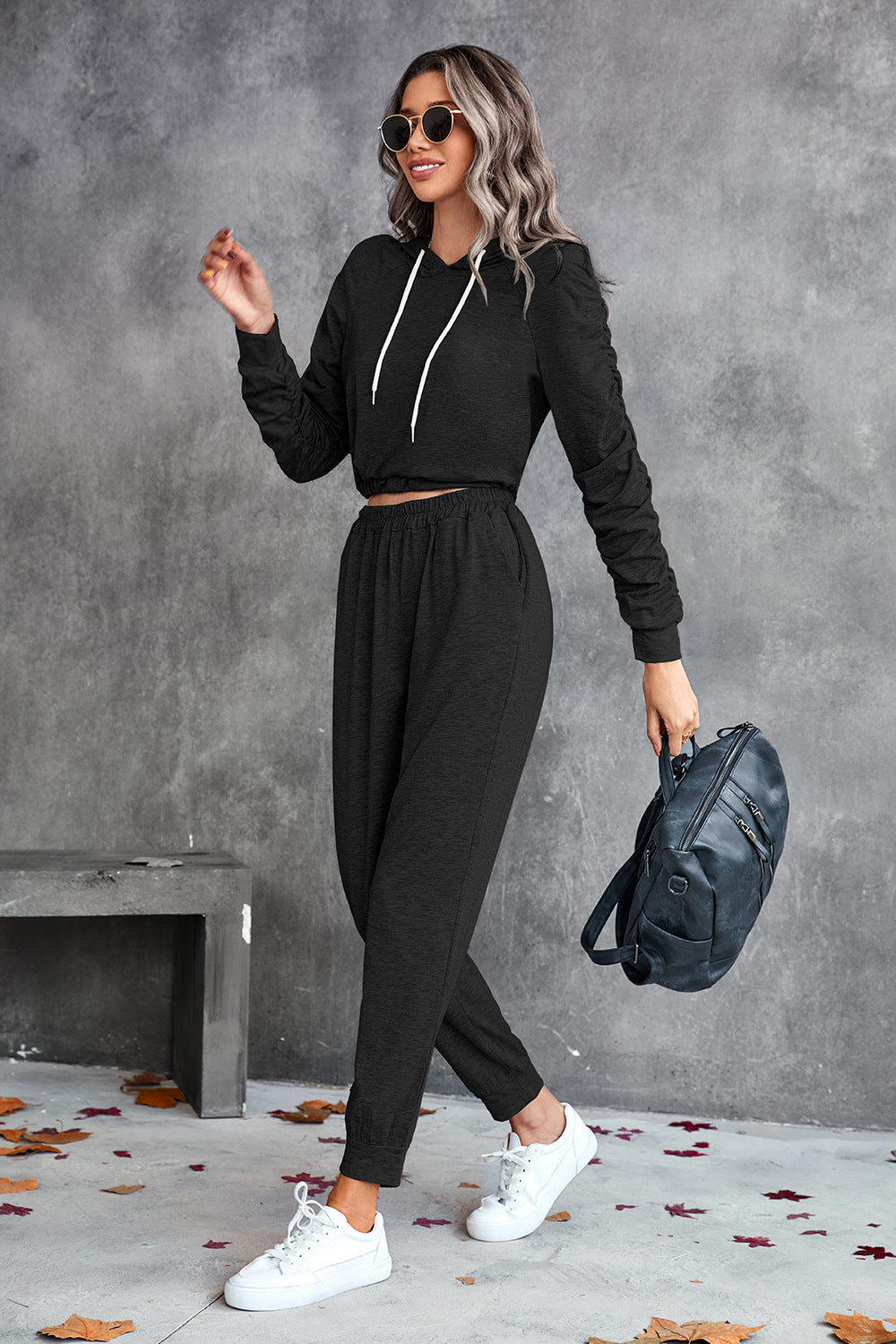 FleeceFlex Ruched Raglan Sleeve Hoodie and Joggers Set - FleekGoddess