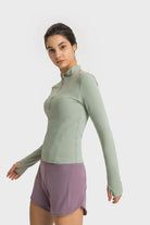 TrainTech Half Zip Thumbhole Sleeve Sports Top - FleekGoddess